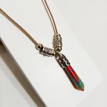 Colar Longo pingente prisma colorido unissex