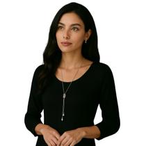 Colar Longo Prata com Pingente Cilíndrico de Cristais Luxo Colar Longo Prata com Pingente Cilíndrico de Cristais Luxo