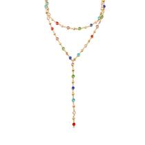 Colar Longo Quivox Multicolorido com Miçangas e Corrente Corporal Dourada Colar Longo Quivox Multicolorido com Miçangas e Corrente Corporal Dourada