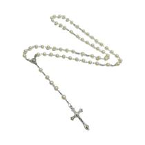 Colar Longo Unissex De Moda Com Pingente De Cruz Da Virgem Maria Em Pérola Imitada ABS