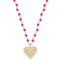 Colar love coração olho grego zircônias murano pink folheado a ouro 18k