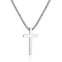 Colar M MOOHAM Cross Silver em aço inoxidável com 51 cm de comprimento