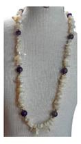 Colar Madre Pérolas E Ametista Peça Artesanal Exclusivo C762