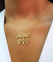 Colar Mãe 3 Filhos Menina/ Menino/ Menina Zircônia Cristal Banhado a Ouro Colar Mãe 3 Filhos Menina/ Menino/ Menina Zircônia Cristal Banhado a Ouro
