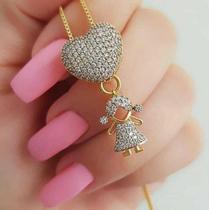 Colar Mãe de 01 com Coração Cravejado em Zircônia