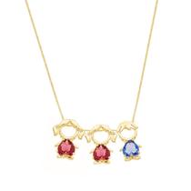 Colar mãe e filhos meninas e um menino cristal banhado ouro