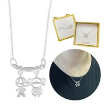 Colar mãe Prata 925 delicado Filhos banhada menina menino Colar mãe Prata 925 delicado Filhos banhada menina menino