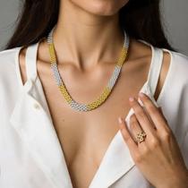 Colar malha relógio bicolor folheado a ouro e rodio