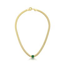 Colar malha snake com cristal esmeralda banhado a ouro - 40 cm Colar malha snake com cristal esmeralda banhado a ouro - 40 cm