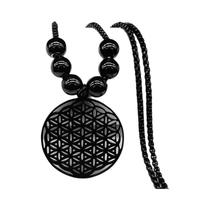 Colar Mandala De Contas Pretas Em Aço Inoxidável Flor Da Vida Geometria Sagrada Joias Metatron 2023