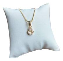 Colar Mandala Hamsá Mão De Fátima Pedra Zirconia Semi Joia