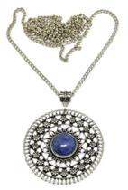 Colar Mandala Longo Pedra Azul Prateado Bijuterias