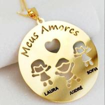 Colar Mandala Meus Amores com até 3 Nomes Personalizados + 3 Bonecos Folheadas a Ouro 18k