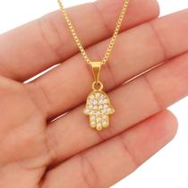 Colar Mão de Fátima Hamsá Mão de Deus com Zircônias Banhado a Ouro 18k Colar Mão de Fátima Hamsá Mão de Deus com Zircônias Banhado a Ouro 18k