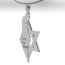 Colar mapa de israel estrela davi prata 950