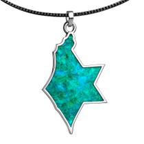 Colar mapa de israel estrela davi prata com pedra eilat 950