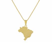 Colar Mapa do Brasil Liso Semi Joias Banhado Ouro 18k