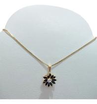 Colar Margarida Flor Zirconia Colorido Folhedo A Ouro 18k Colar Margarida Flor Zirconia Colorido Folhedo A Ouro 18k