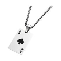 Colar Masculino Com Pingente De Coração Vermelho Ás De Espadas Em Aço Inoxidável Com Corrente Longa