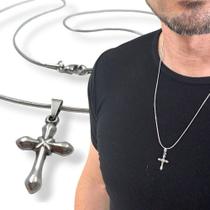 Colar Masculino Corrente Aço Inox Crucifixo Cruz Prata Homem