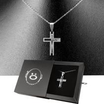 Colar Masculino corrente pingente crucifixo pai nosso