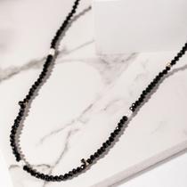 Colar Masculino Cristais Preto e Pérola