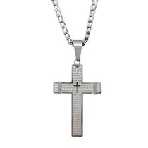 colar masculino crucifixo pai nosso inox prateado groumet c2