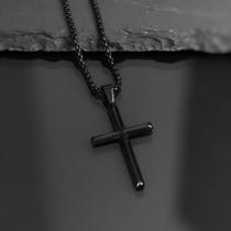 Colar Masculino Crucifixo Preto Aço Inoxidável 65cm - VRACESSÓRIOS