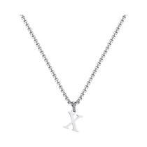 Colar Masculino De Aço Inoxidável Prateado Com Pingente De Letra A-Z E Corrente Quadrada - Presente