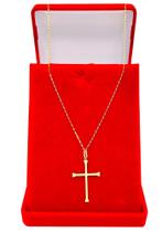 Colar Masculino De Ouro 18k 60cm Cadeado Com Pingente Cruz Colar Masculino De Ouro 18k 60cm Cadeado Com Pingente Cruz