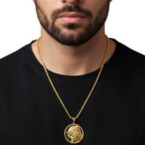 Colar Masculino Dourado Pingente Rosto Jesus Aço Inoxidável -