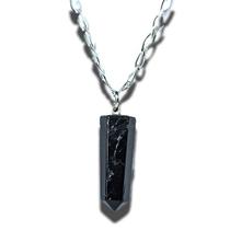 Colar Masculino Elos Ovais Ponta Turmalina Preta Prata 950