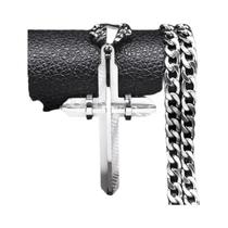 Colar Masculino Longo com Crucifixo - Aço Inoxidável Banhado a Ouro