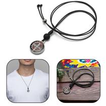 Colar masculino medalha são bento no cordão regulável prateada