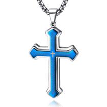 Colar Masculino OLEVS com Pingente Cruz em Aço Inoxidável - Cor Azul Colar Masculino OLEVS com Pingente Cruz em Aço Inoxidável - Cor Azul