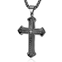 Colar Masculino OLEVS com Pingente de Cruz em Aço Inoxidável Preto Colar Masculino OLEVS com Pingente de Cruz em Aço Inoxidável Preto