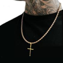 Colar Masculino ouro 18k Banhado baiano torcido Aço 60cm + Pingente Cruz Colar Masculino ouro 18k Banhado baiano torcido Aço 60cm + Pingente Cruz