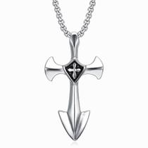 Colar Masculino Pingente Cruz Templária Crucifixo Cavaleiro Templário Aço Cirúrgico 316l
