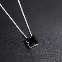 Colar masculino prata 925 legítima cristal preto/ corrente veneziana 925 maciça