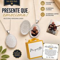 Colar Masculino Prata 925 Relicário com fotos Oval Banhado Presente para pai Colar Masculino Prata 925 Relicário com fotos Oval Banhado Presente para pai
