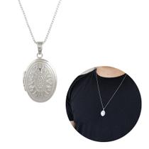 Colar Masculino Prata 925 Relicário Oval Arabesco Banhado