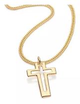 Colar Masculino Rommanel Corrente Grumet Duplo Pingente Cruz Colar Masculino Rommanel Corrente Grumet Duplo Pingente Cruz