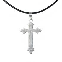 Colar Masculino Urban Cruz Pai Nosso Aço Inox Cordão Preto Colar Masculino Urban Cruz Pai Nosso Aço Inox Cordão Preto