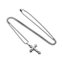 Colar Masculino Vintage Gótico Com Pingente De Cruz E Diamantes Incrustados, Corrente De Aço