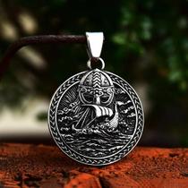Colar Masculino Vintage Viking Navio Pirata Pingente De Aço Inoxidável Nórdico Duplo Dragão Amuleto