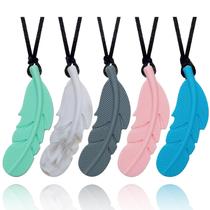 Colar Mastigável Sensorial Atsky Kit com 5 Unidades em Silicone, Pena Colar Mastigável Sensorial Atsky Kit com 5 Unidades em Silicone, Pena