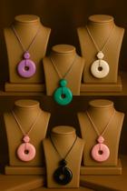 Colar Maxi Circular Longo Em Resina Moderno, Cores Vibrantes