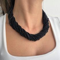 Colar Maxi Torside Preto em Miçangas de Vidro com Extensor