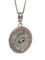 Colar Medalha coração pink ródio negro Colar Medalha coração pink ródio negro