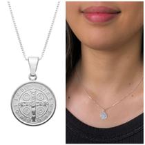 Colar Medalha Cruz São bento Prata 925 Religioso Banhado